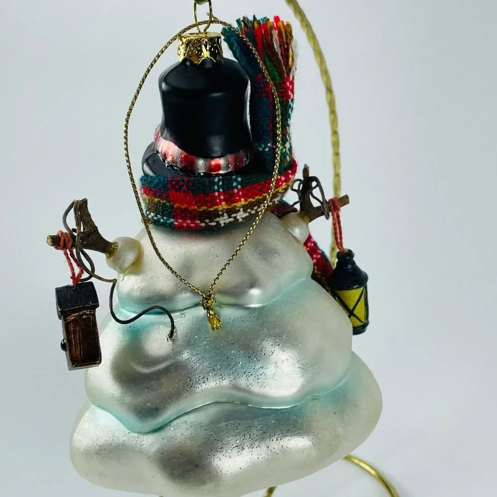 Glass Snowman Christmas Ornament Hand-Painted Winter Holiday Decor Cloth Scarf